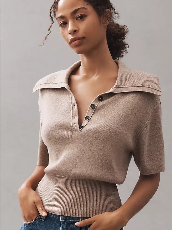 Pilcro Sweaters - Pilcro Collared Wool-Cashmere Sweater Neutral Beige XXS